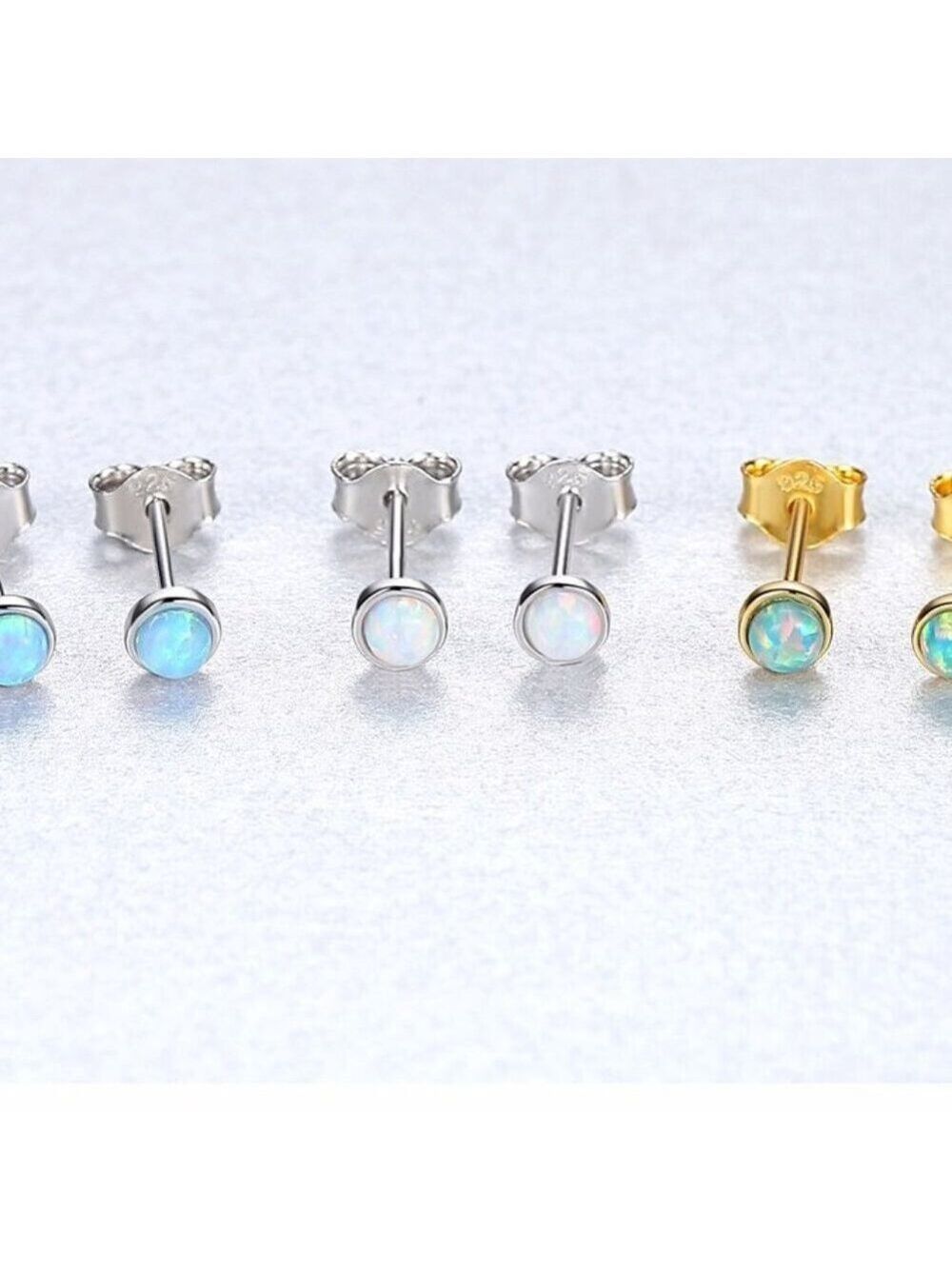 925 Sterling Silver 3mm Round Opal Stud Earrings - Picture 2 of 5